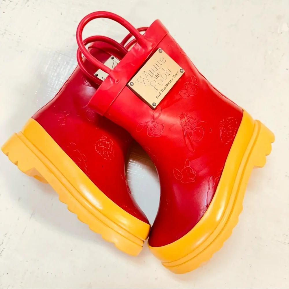 Disney’s Winnie The Pooh And The Honey Tree Red & Yellow Rain Boots Kids Size 7